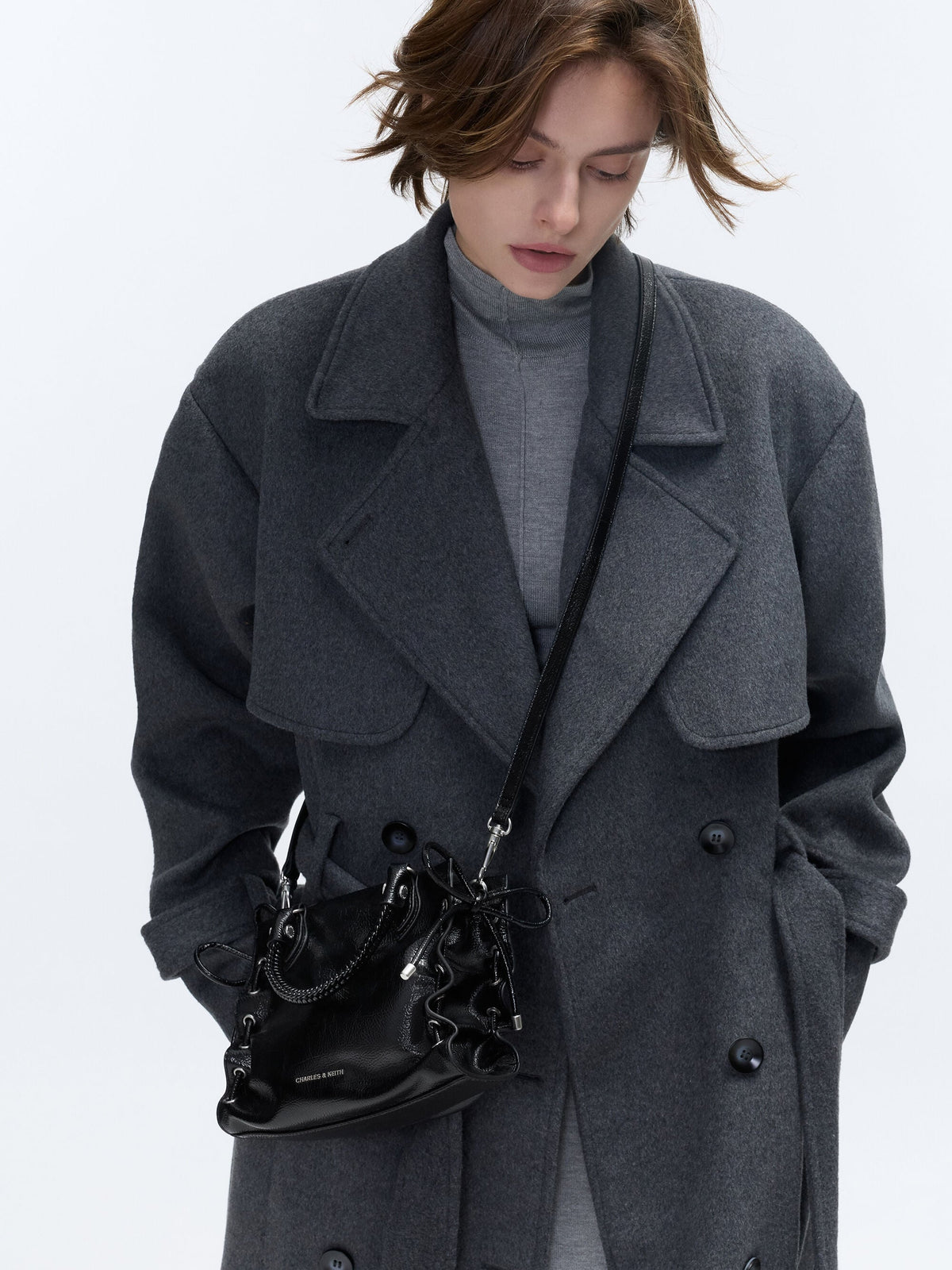 CHARLES & KEITH Exclusive | Mini Nylah Grommet Lace-Up Tote Bag - Noir