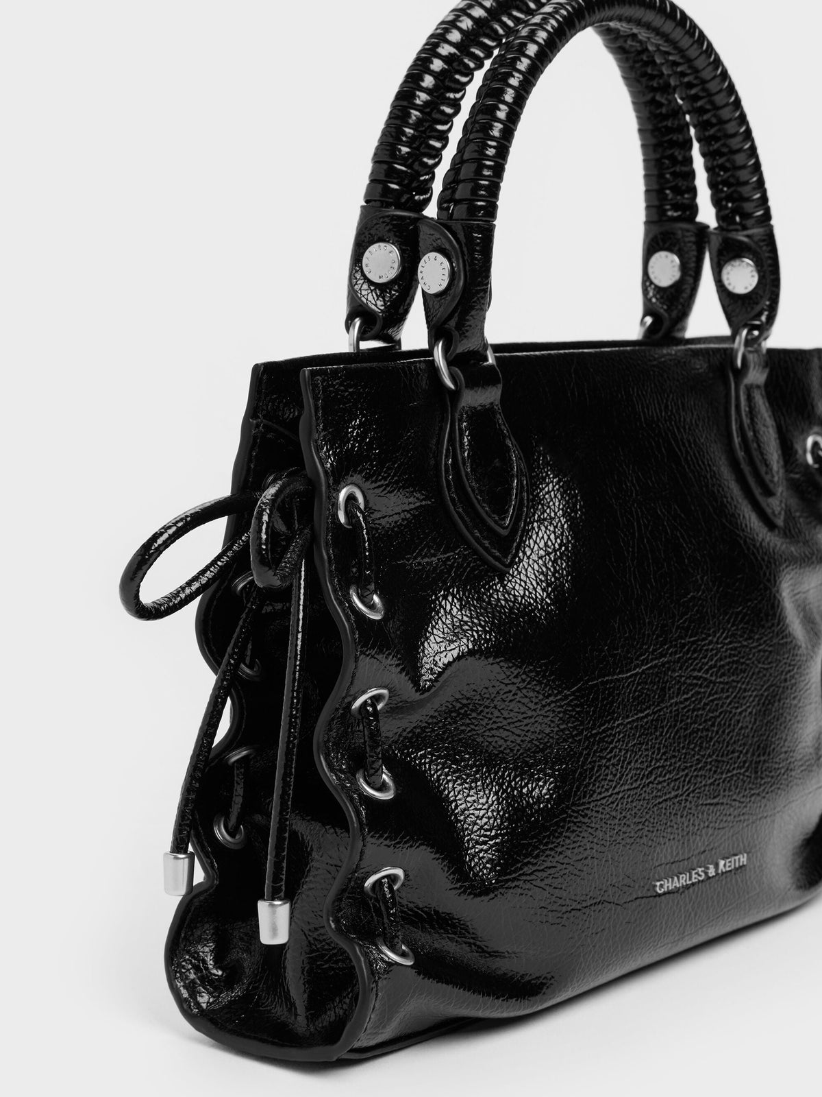 CHARLES & KEITH Exclusive | Mini Nylah Grommet Lace-Up Tote Bag - Noir