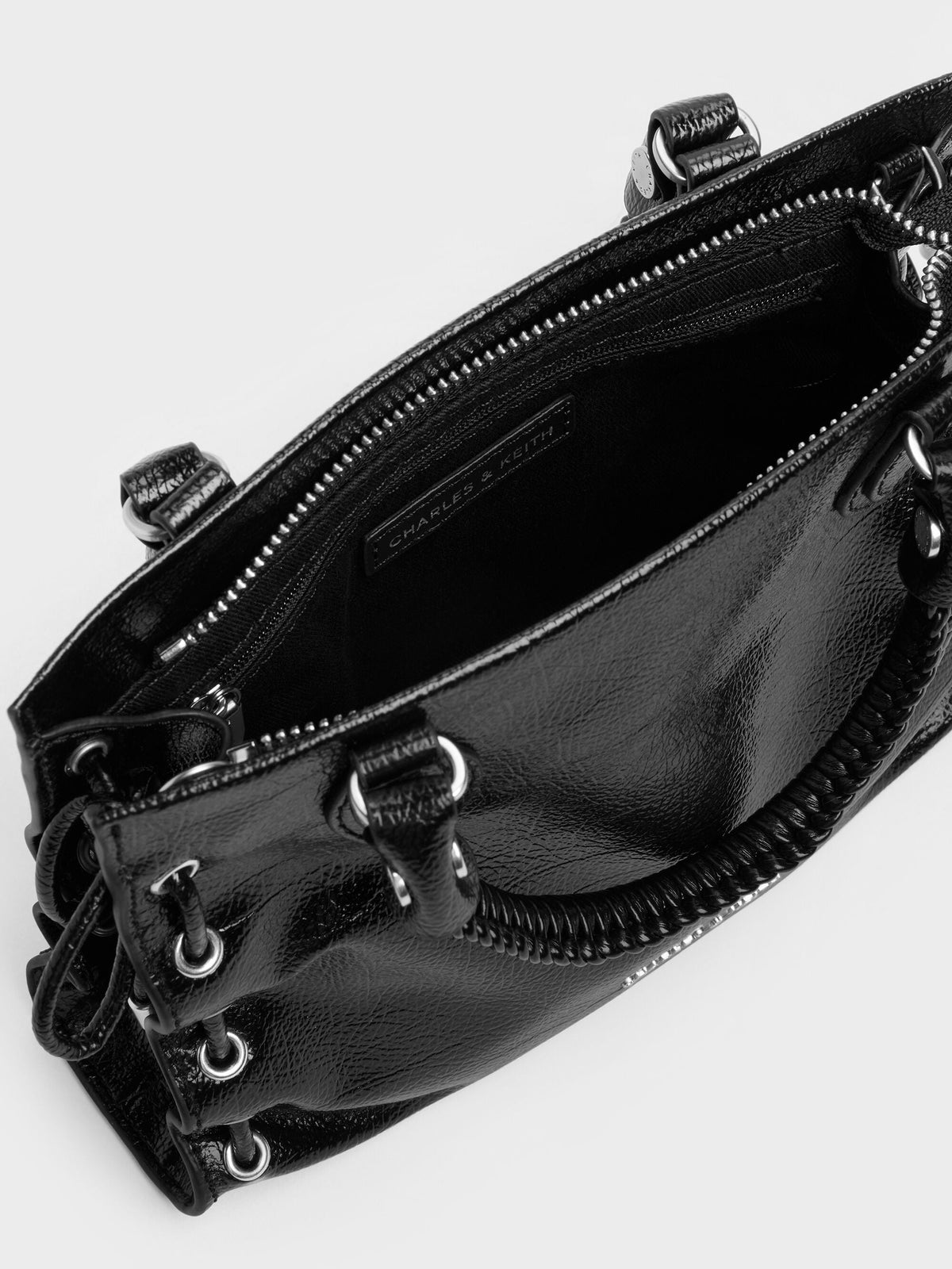 CHARLES & KEITH Exclusive | Mini Nylah Grommet Lace-Up Tote Bag - Noir