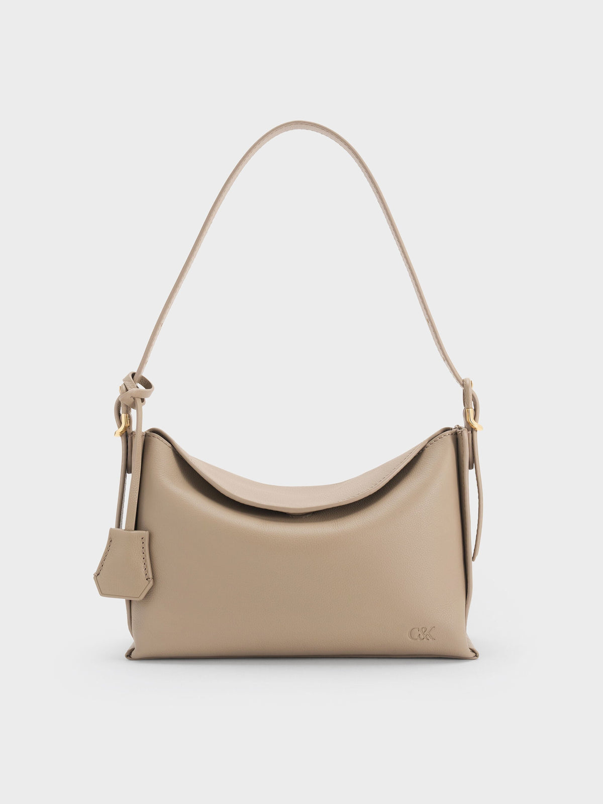 CHARLES & KEITH Popular | Leather Top-Flap Hobo Bag - Taupe