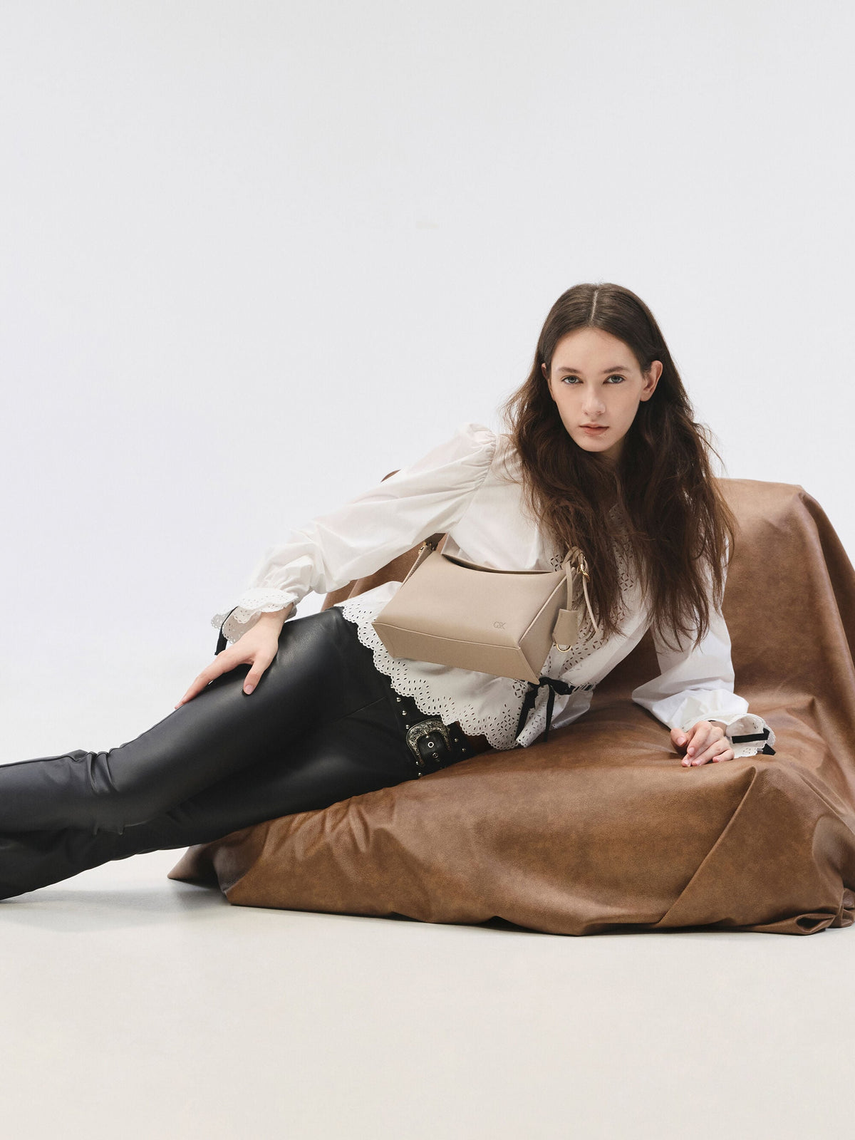 CHARLES & KEITH Popular | Leather Top-Flap Hobo Bag - Taupe