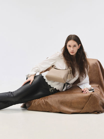 CHARLES & KEITH Popular | Leather Top-Flap Hobo Bag - Taupe