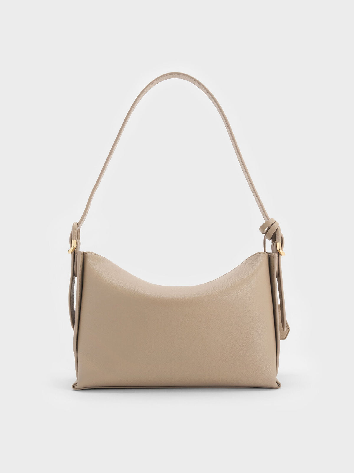 CHARLES & KEITH Popular | Leather Top-Flap Hobo Bag - Taupe