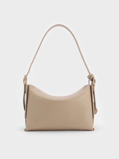 CHARLES & KEITH Popular | Leather Top-Flap Hobo Bag - Taupe