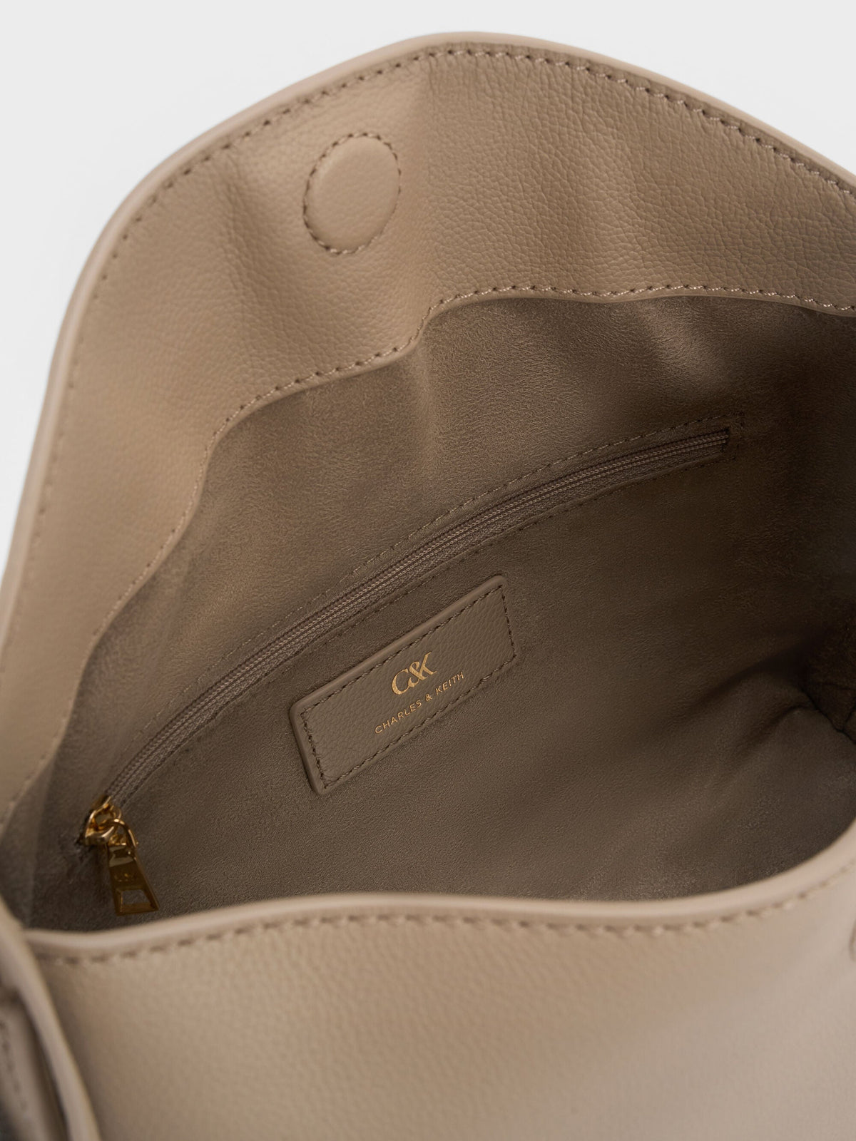 CHARLES & KEITH Popular | Leather Top-Flap Hobo Bag - Taupe