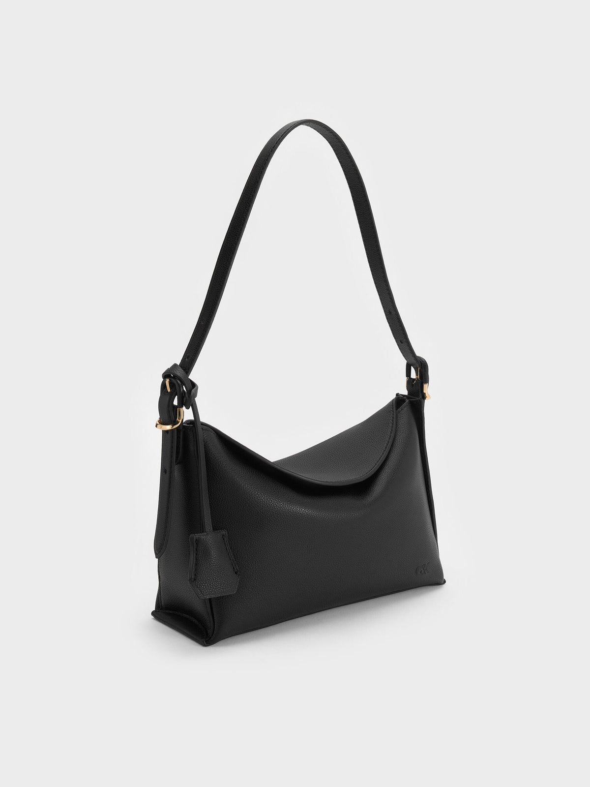 CHARLES & KEITH Featured | Leather Top-Flap Hobo Bag - Black