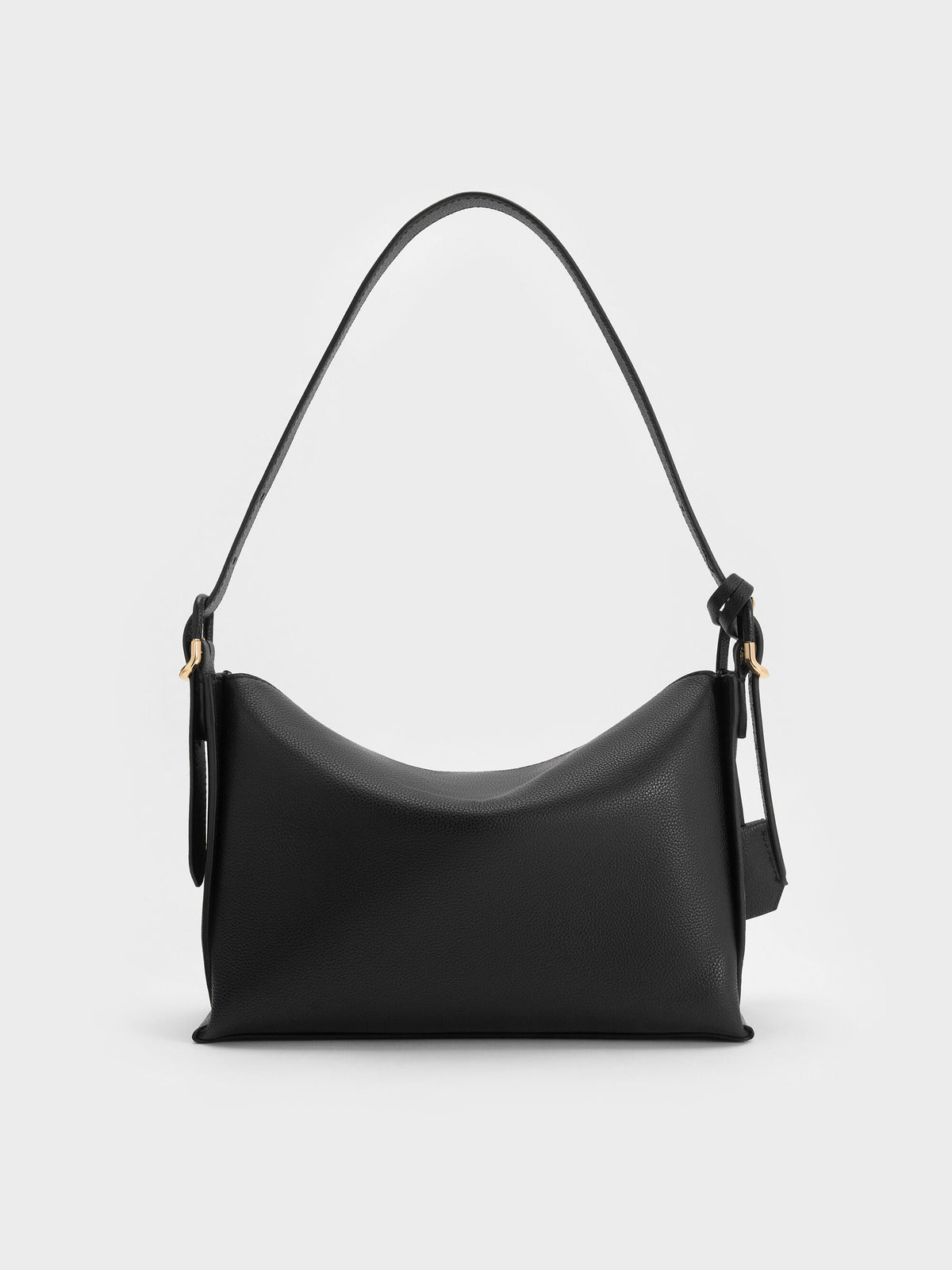 CHARLES & KEITH Featured | Leather Top-Flap Hobo Bag - Black