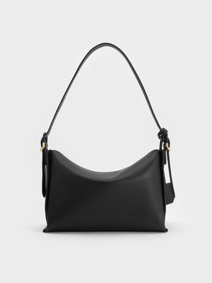 CHARLES & KEITH Featured | Leather Top-Flap Hobo Bag - Black