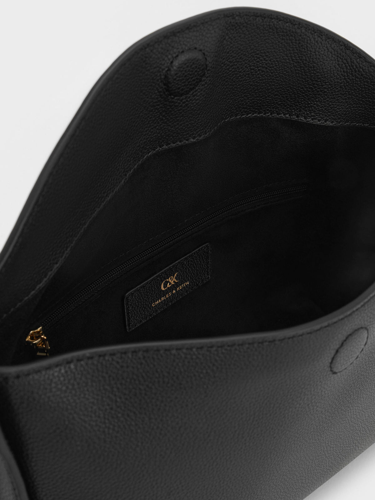 CHARLES & KEITH Featured | Leather Top-Flap Hobo Bag - Black