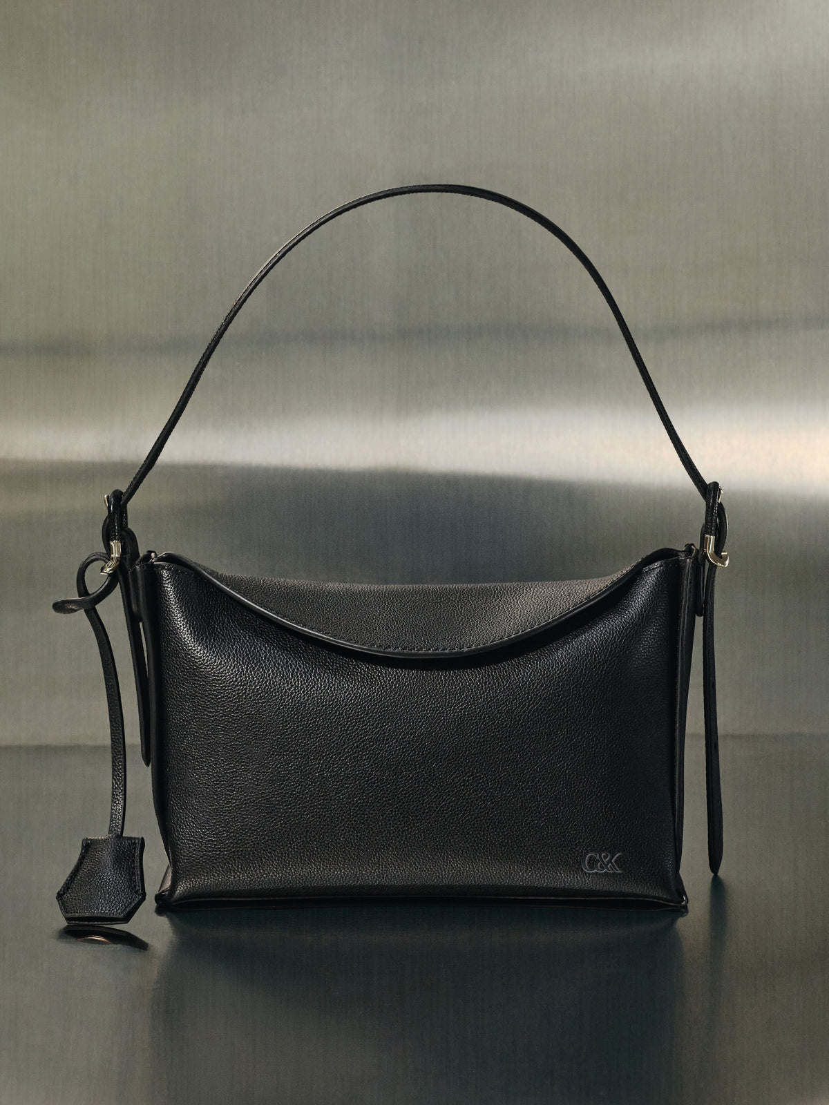 CHARLES & KEITH Featured | Leather Top-Flap Hobo Bag - Black