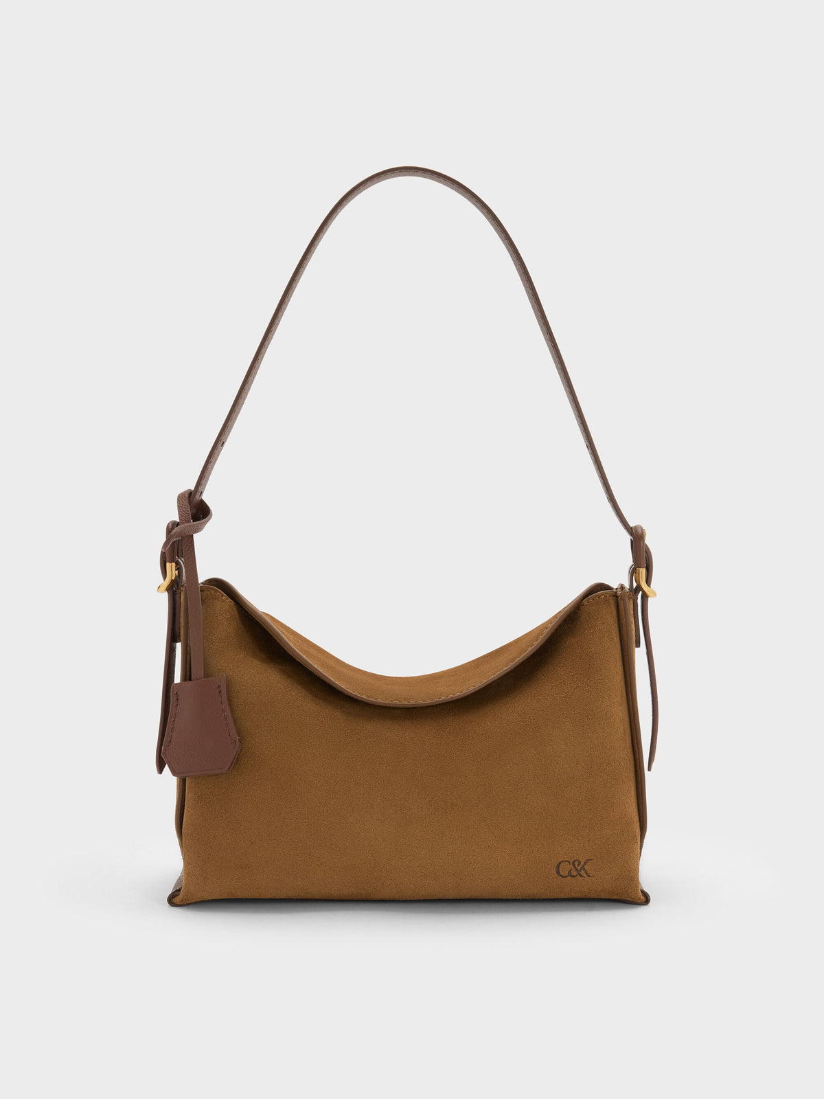 CHARLES & KEITH Exclusive | Leather & Suede Top-Flap Hobo Bag - Brown