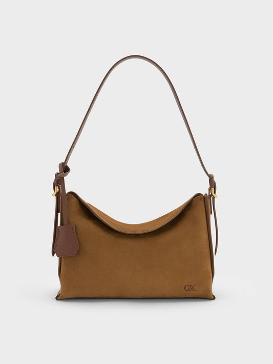 CHARLES & KEITH Exclusive | Leather & Suede Top-Flap Hobo Bag - Brown
