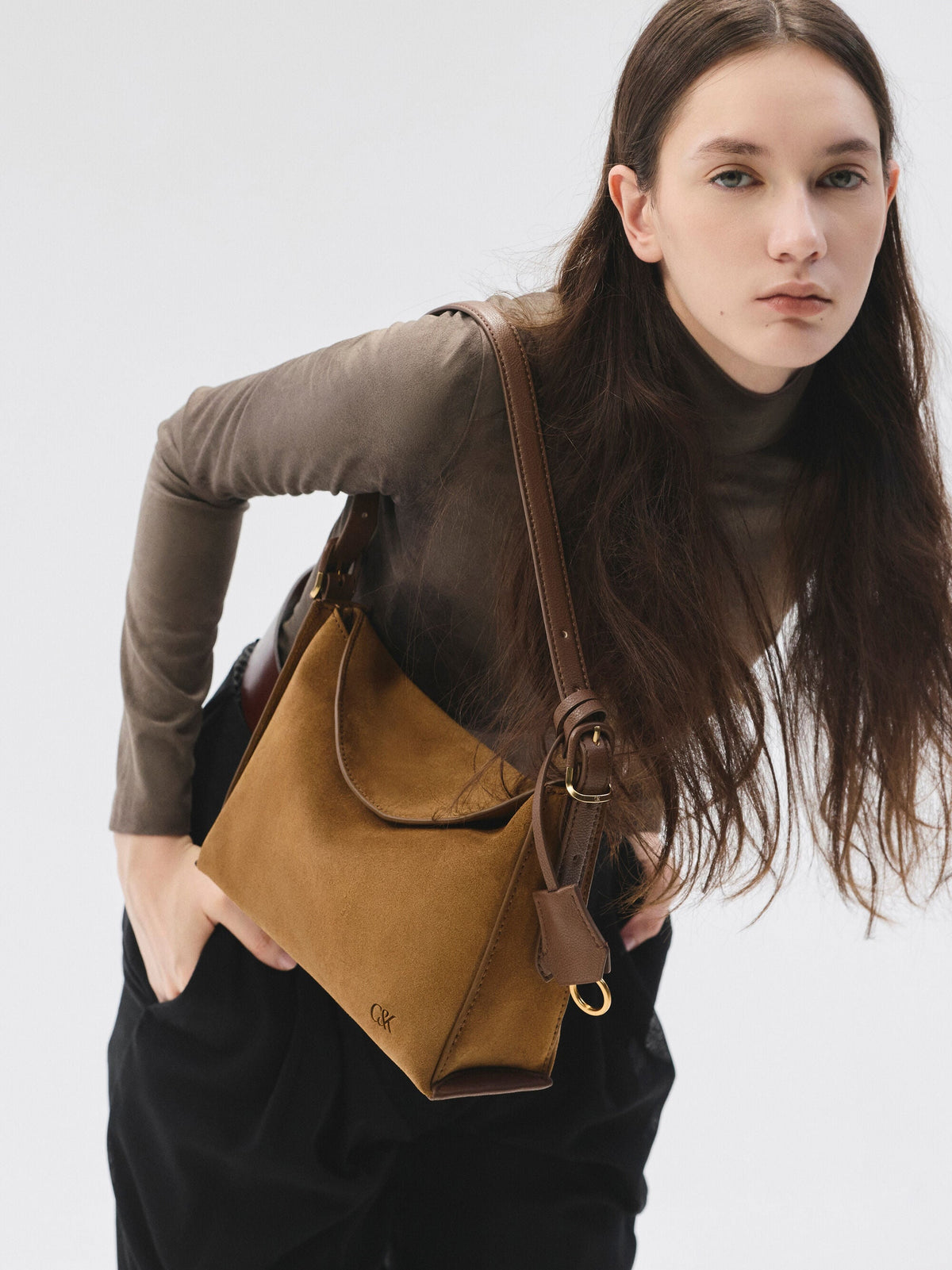 CHARLES & KEITH Exclusive | Leather & Suede Top-Flap Hobo Bag - Brown