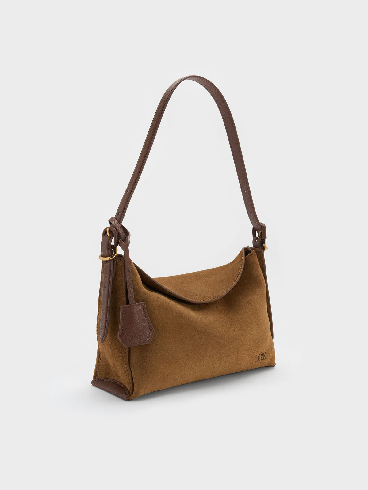 CHARLES & KEITH Exclusive | Leather & Suede Top-Flap Hobo Bag - Brown