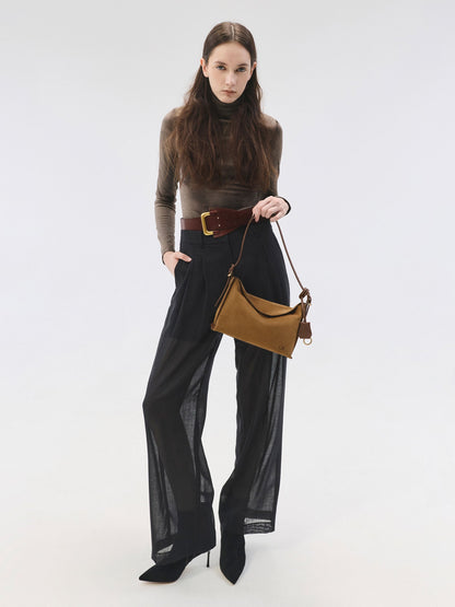 CHARLES & KEITH Exclusive | Leather & Suede Top-Flap Hobo Bag - Brown