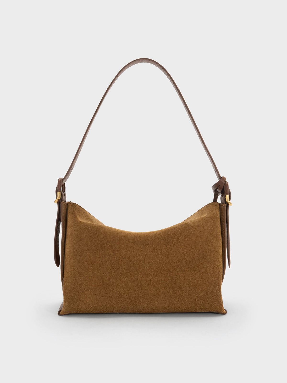 CHARLES & KEITH Exclusive | Leather & Suede Top-Flap Hobo Bag - Brown