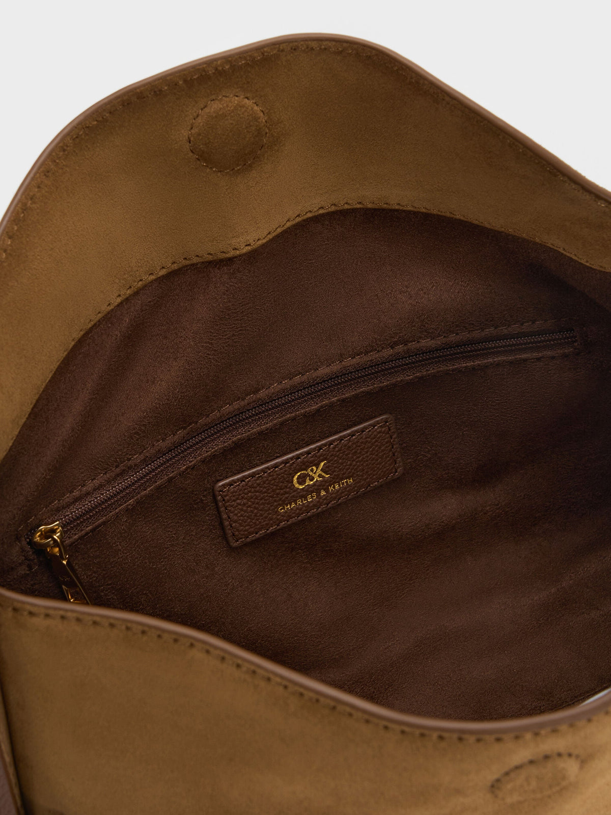CHARLES & KEITH Exclusive | Leather & Suede Top-Flap Hobo Bag - Brown