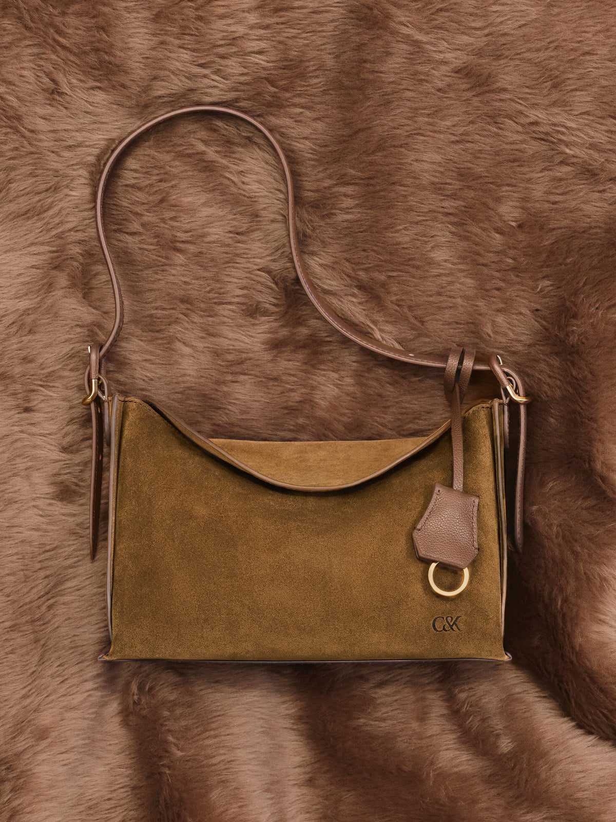 CHARLES & KEITH Exclusive | Leather & Suede Top-Flap Hobo Bag - Brown
