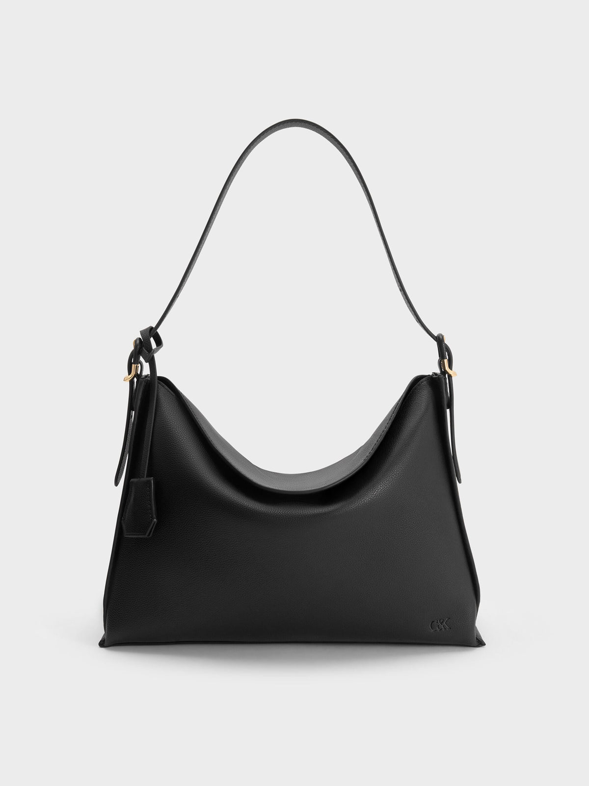 CHARLES & KEITH Value | Large Leather Top-Flap Hobo Bag - Black