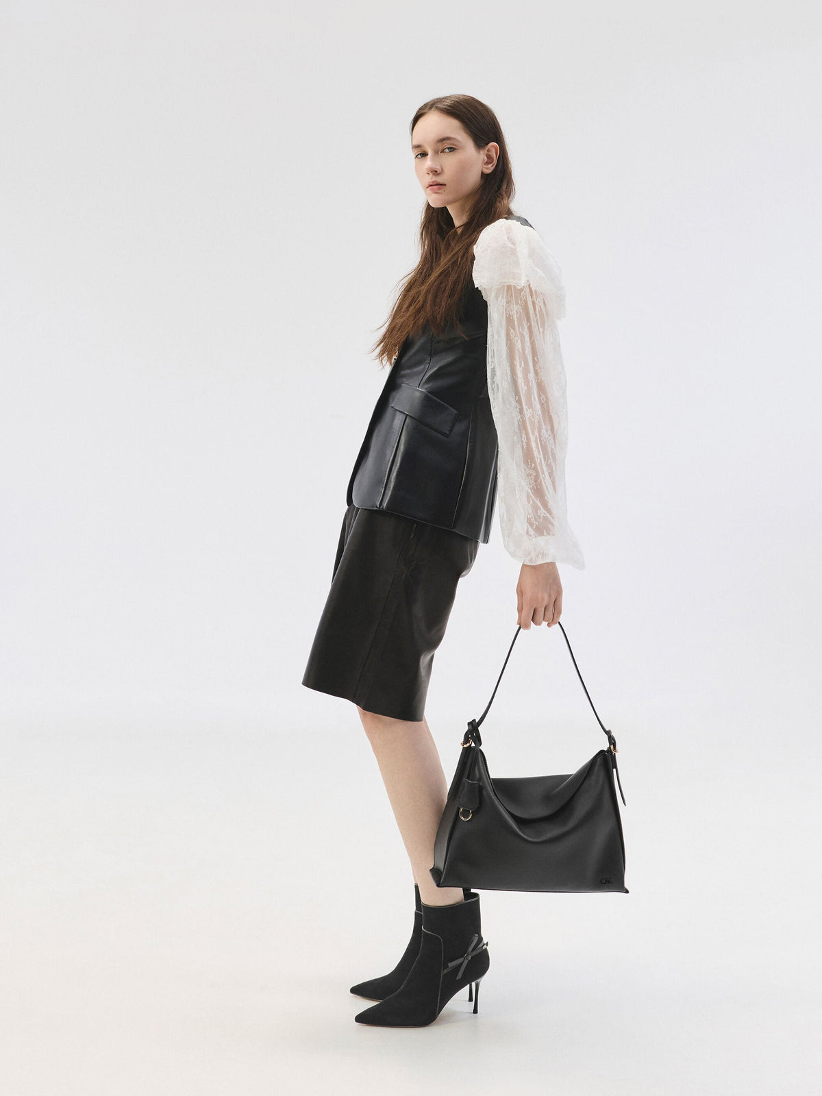 CHARLES & KEITH Value | Large Leather Top-Flap Hobo Bag - Black
