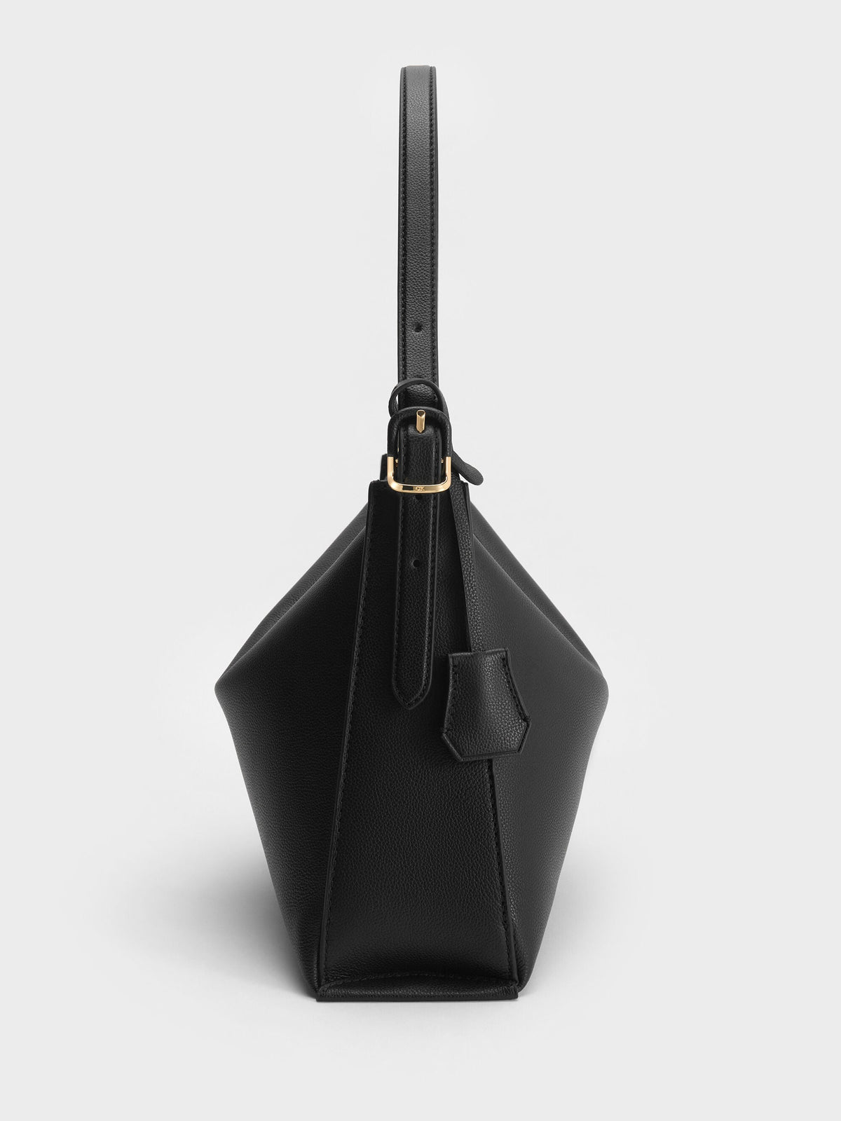 CHARLES & KEITH Value | Large Leather Top-Flap Hobo Bag - Black