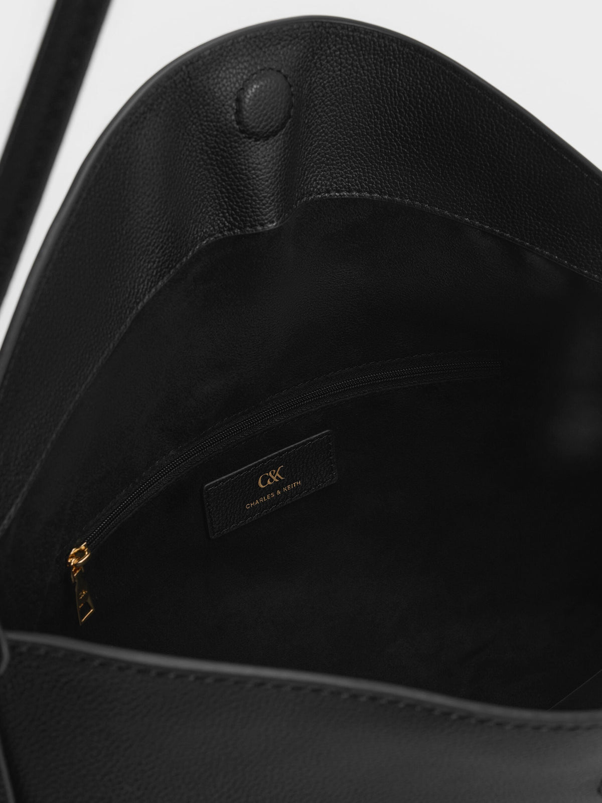 CHARLES & KEITH Value | Large Leather Top-Flap Hobo Bag - Black