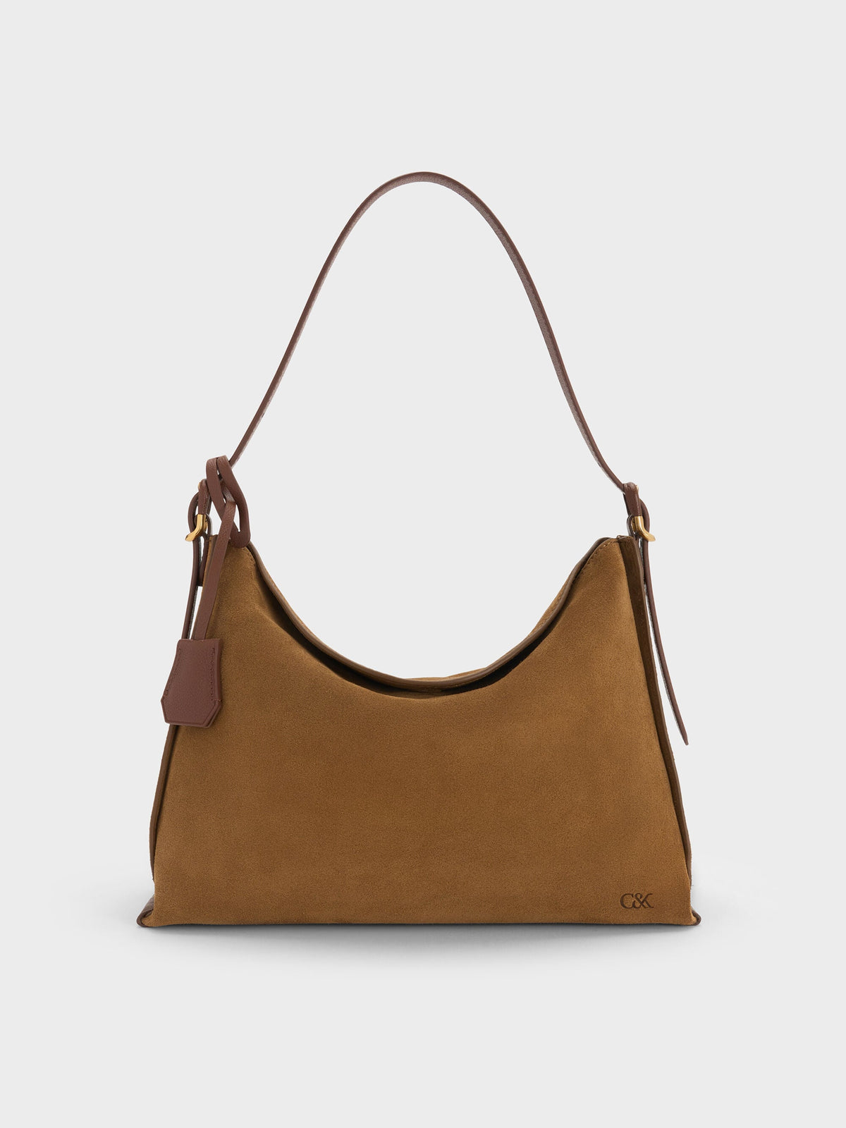 CHARLES & KEITH Best Seller | Large Leather & Suede Top-Flap Hobo Bag - Brown