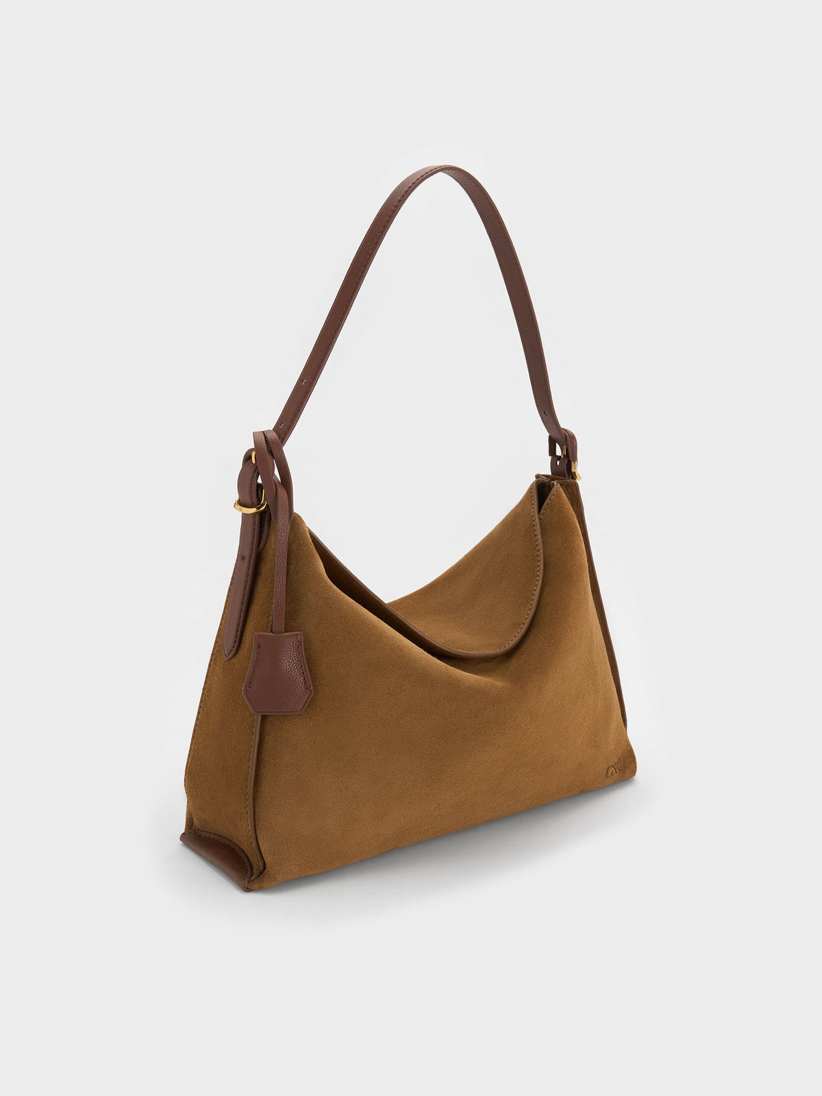 CHARLES & KEITH Best Seller | Large Leather & Suede Top-Flap Hobo Bag - Brown