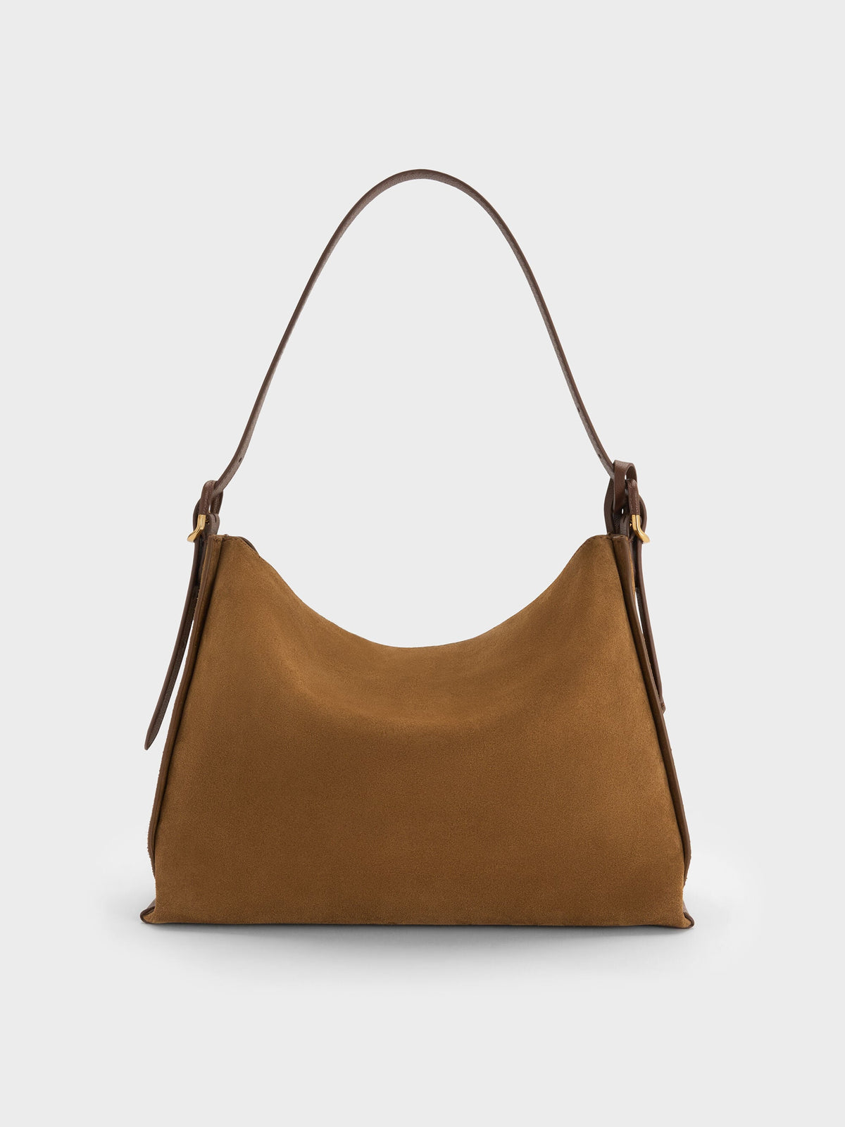 CHARLES & KEITH Best Seller | Large Leather & Suede Top-Flap Hobo Bag - Brown