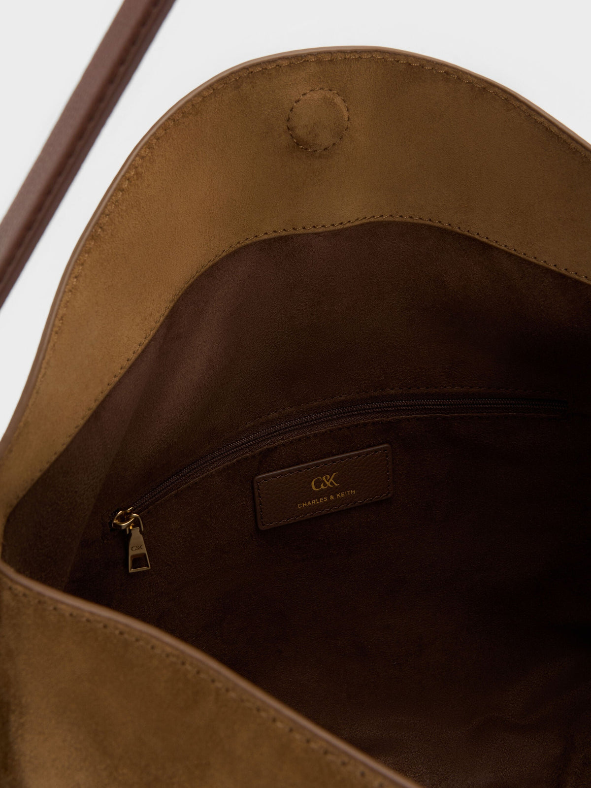 CHARLES & KEITH Best Seller | Large Leather & Suede Top-Flap Hobo Bag - Brown
