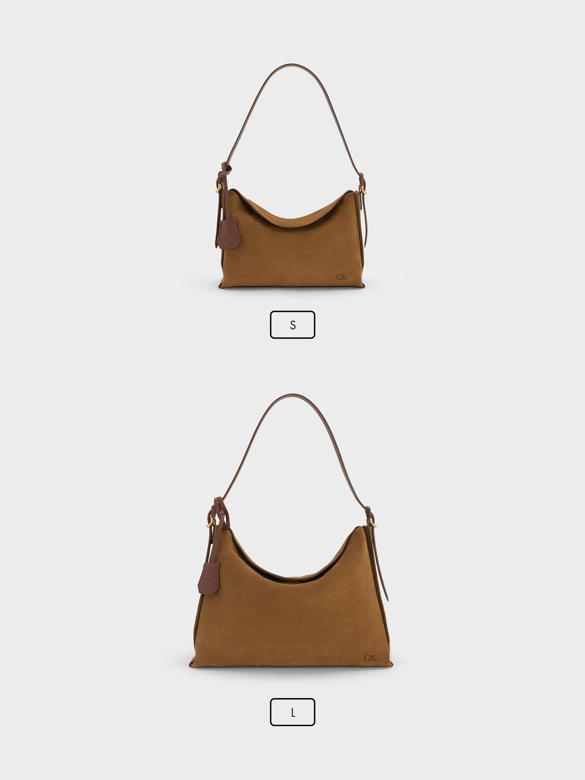 CHARLES & KEITH Best Seller | Large Leather & Suede Top-Flap Hobo Bag - Brown