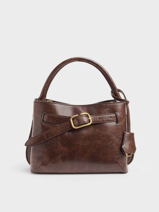CHARLES & KEITH Recommended | Victoria Belted Top Handle Bag - Distressed Coffee