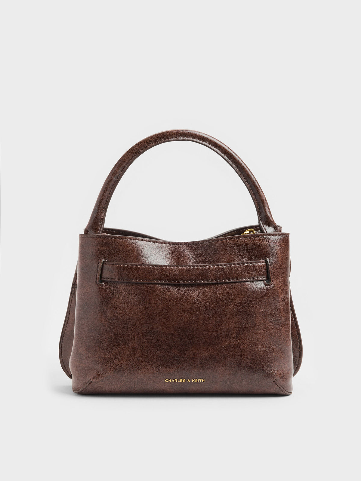 CHARLES & KEITH Recommended | Victoria Belted Top Handle Bag - Distressed Coffee
