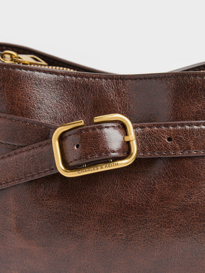CHARLES & KEITH Recommended | Victoria Belted Top Handle Bag - Distressed Coffee