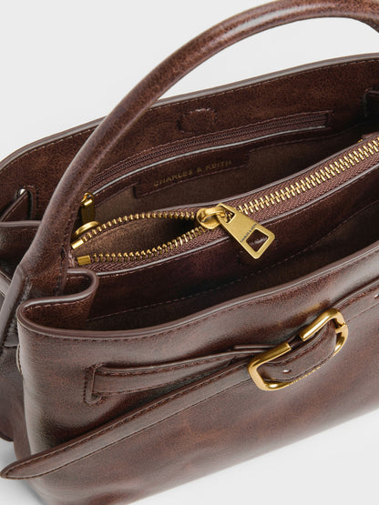 CHARLES & KEITH Recommended | Victoria Belted Top Handle Bag - Distressed Coffee