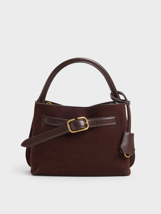 CHARLES & KEITH Premium | Victoria Belted Top Handle Bag - Espresso Brown