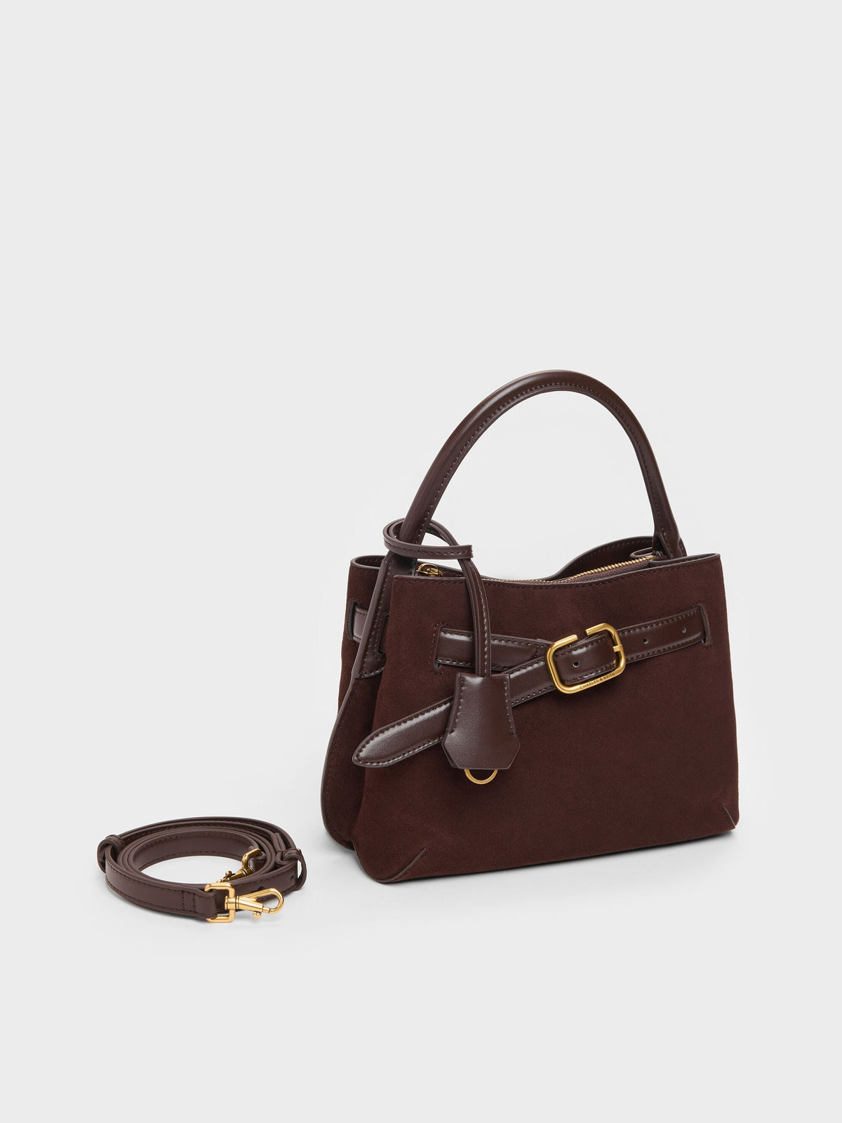 CHARLES & KEITH Premium | Victoria Belted Top Handle Bag - Espresso Brown
