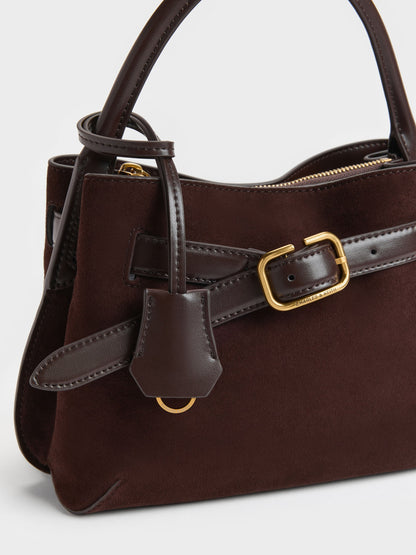CHARLES & KEITH Premium | Victoria Belted Top Handle Bag - Espresso Brown