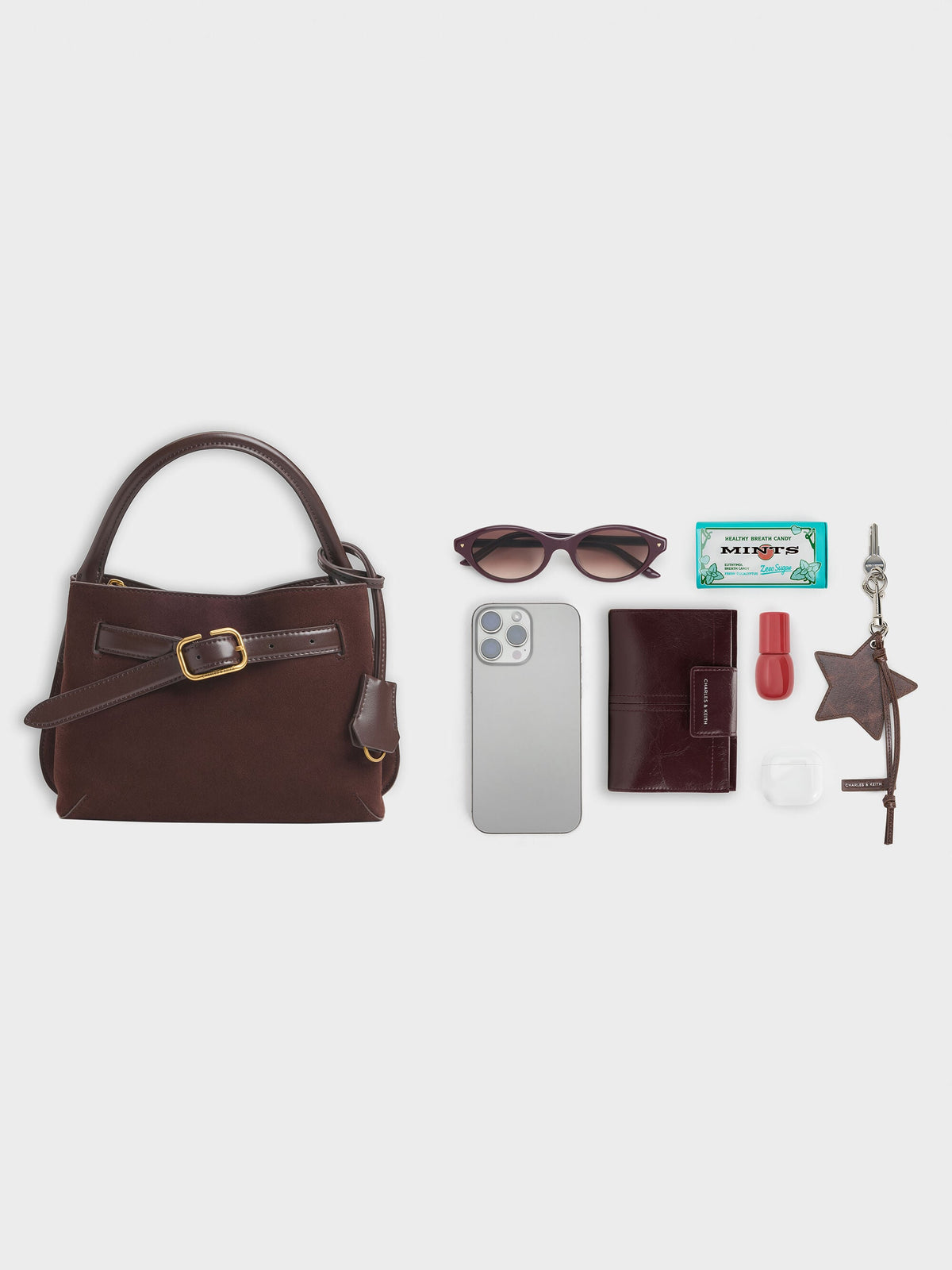 CHARLES & KEITH Premium | Victoria Belted Top Handle Bag - Espresso Brown
