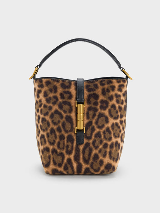 CHARLES & KEITH Quality | Cesia Leopard-Print Metallic-Accent Bucket Bag - Multi
