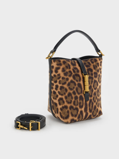 CHARLES & KEITH Quality | Cesia Leopard-Print Metallic-Accent Bucket Bag - Multi