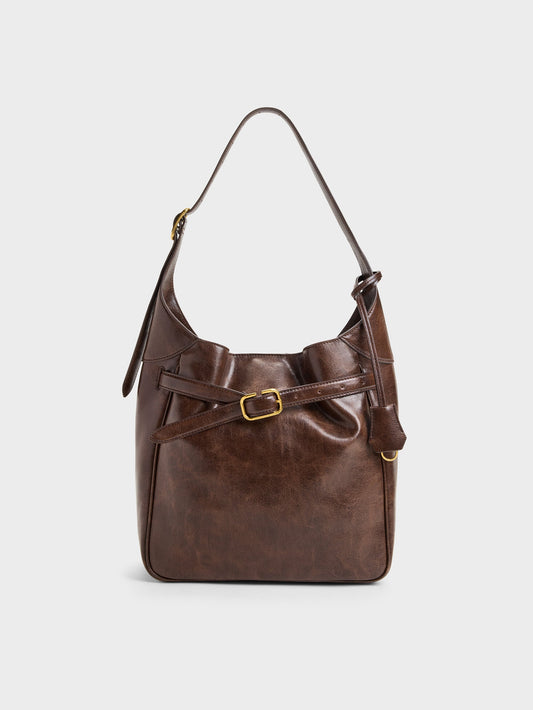 CHARLES & KEITH Sale | Victoria Belted Hobo Bag - Distressed Coffee