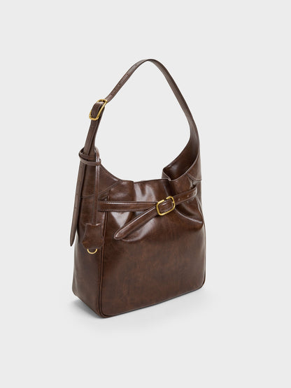 CHARLES & KEITH Sale | Victoria Belted Hobo Bag - Distressed Coffee