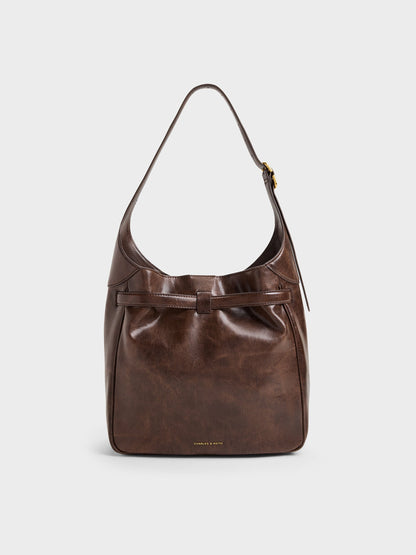 CHARLES & KEITH Sale | Victoria Belted Hobo Bag - Distressed Coffee