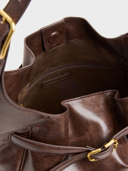 CHARLES & KEITH Sale | Victoria Belted Hobo Bag - Distressed Coffee