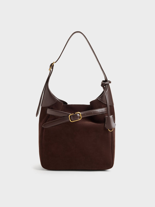 CHARLES & KEITH Great Value | Victoria Belted Hobo Bag - Espresso Brown