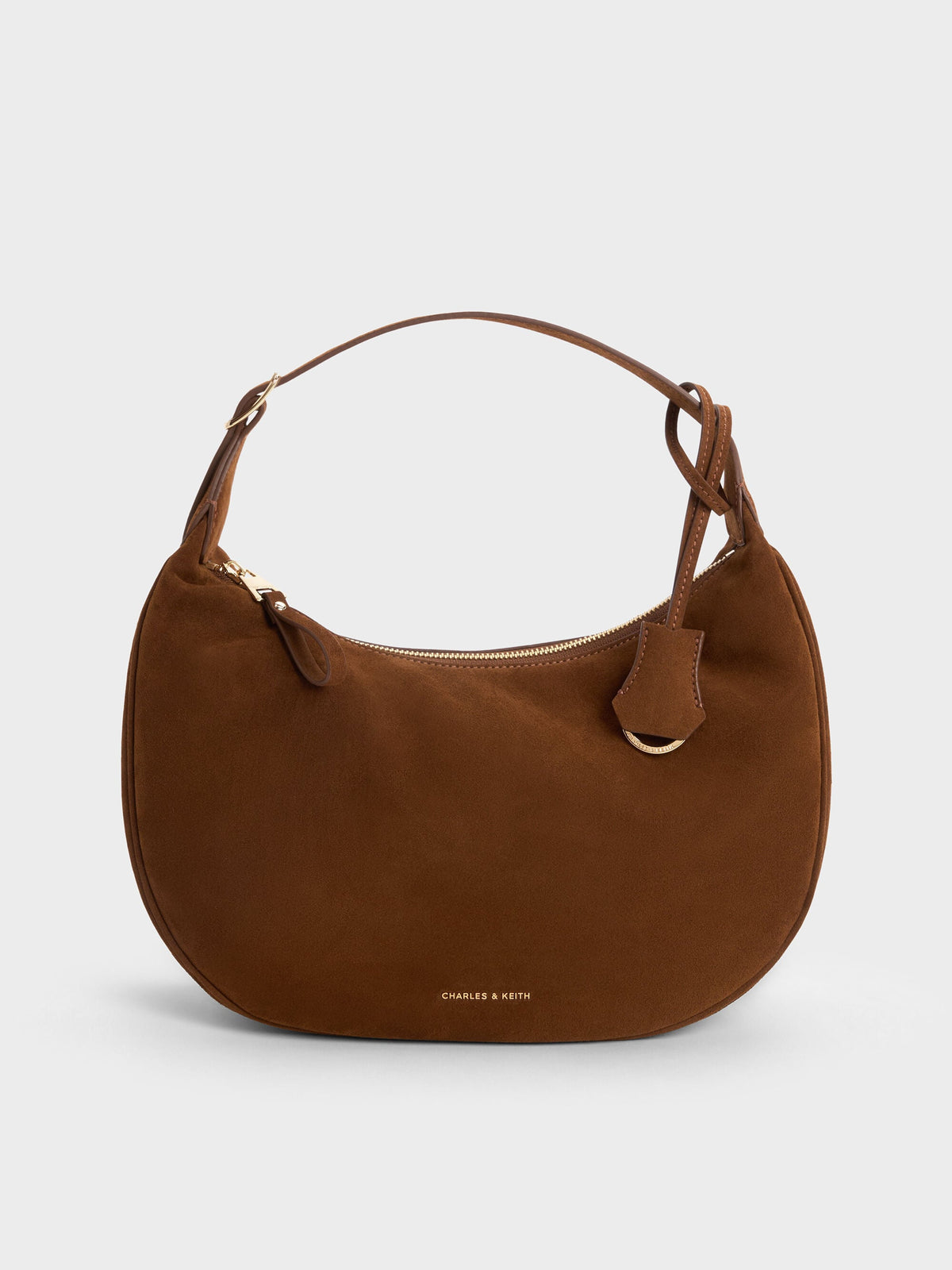 CHARLES & KEITH Top Pick | Large Vega Faux Suede Hobo Bag - Pecan Brown
