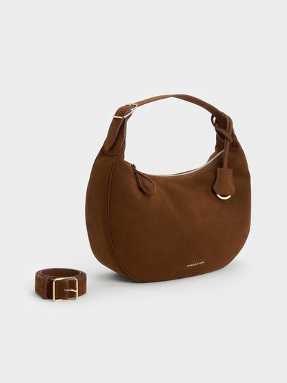CHARLES & KEITH Top Pick | Large Vega Faux Suede Hobo Bag - Pecan Brown