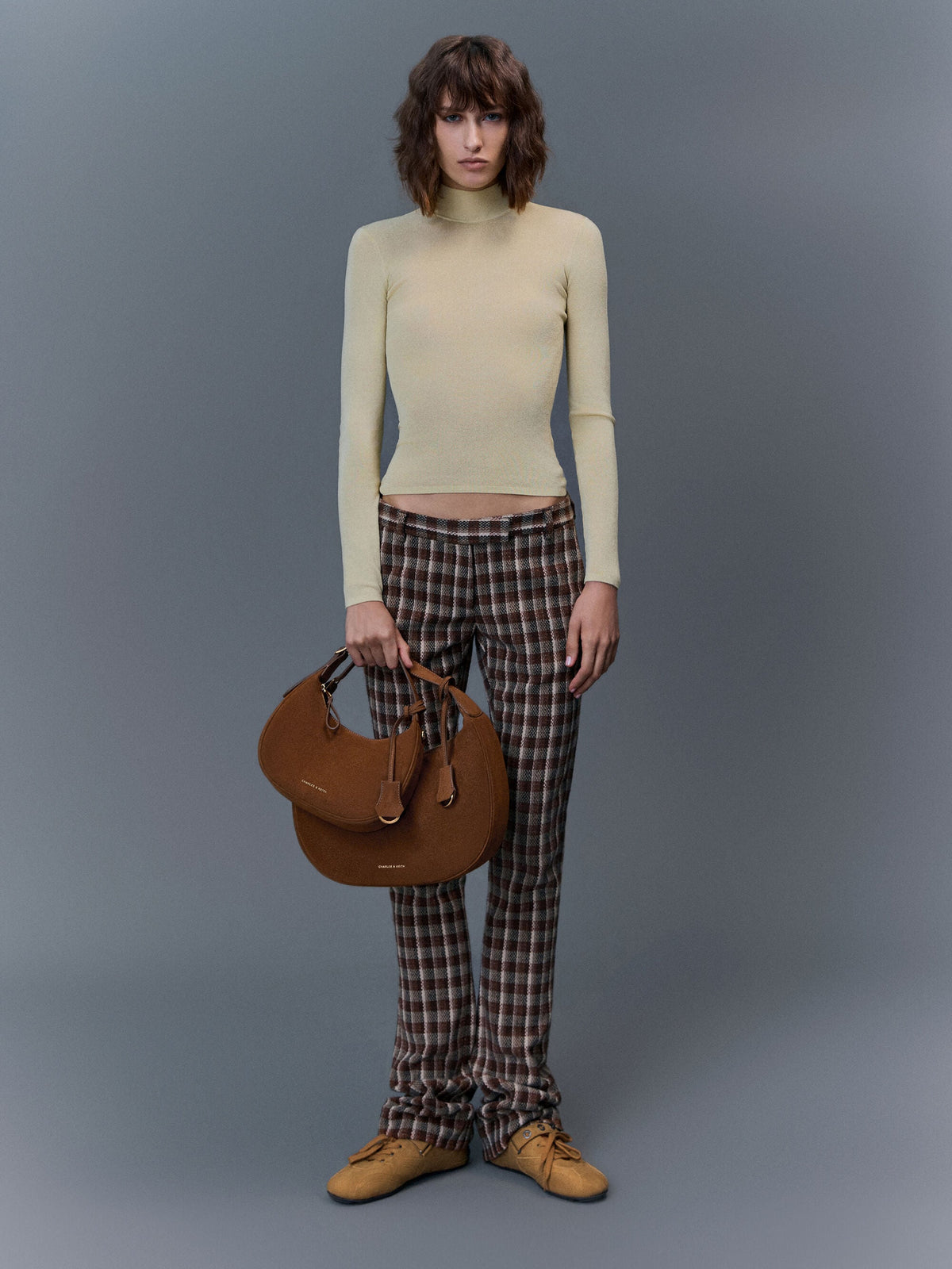 CHARLES & KEITH Top Pick | Large Vega Faux Suede Hobo Bag - Pecan Brown