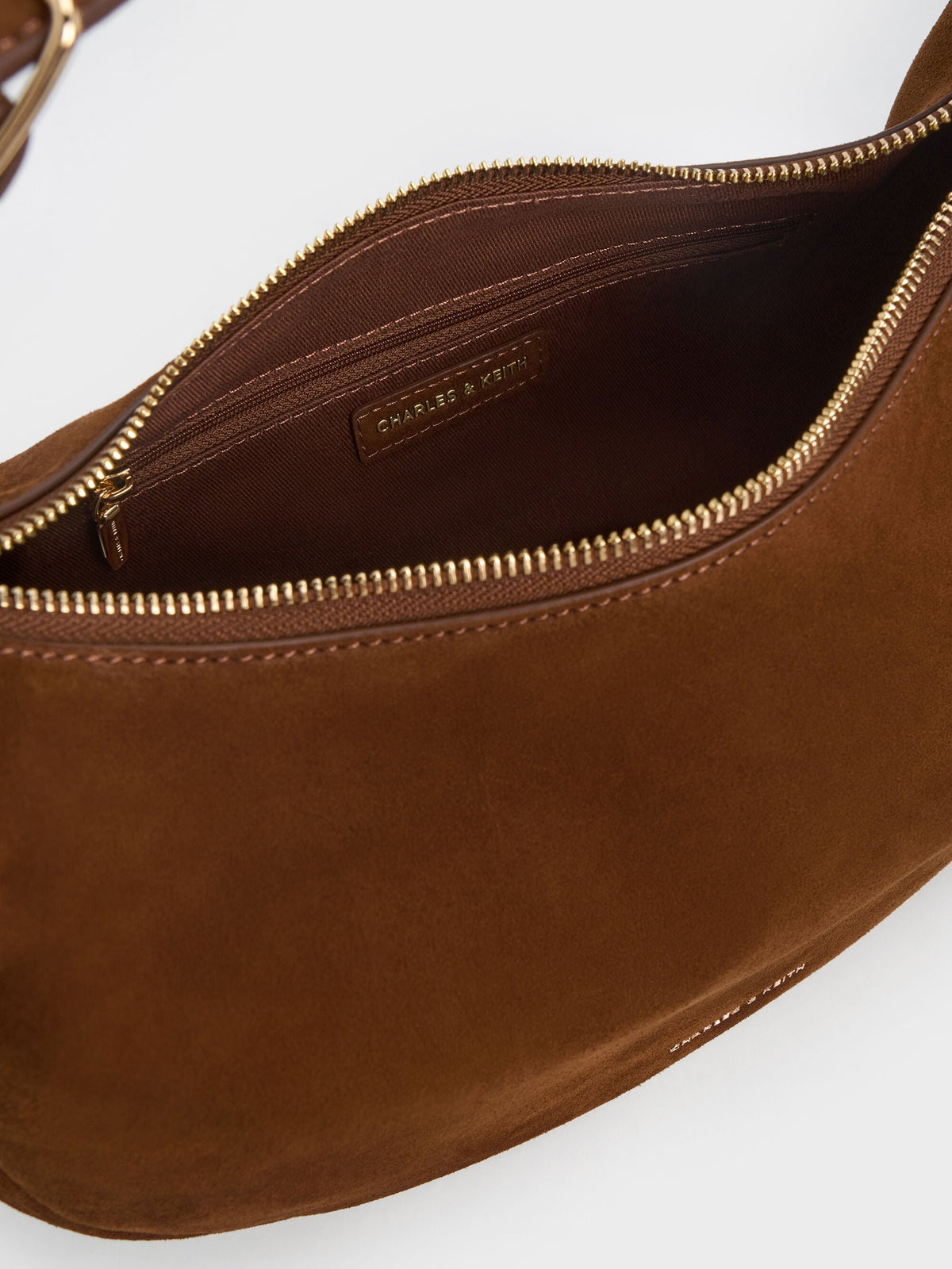 CHARLES & KEITH Top Pick | Large Vega Faux Suede Hobo Bag - Pecan Brown